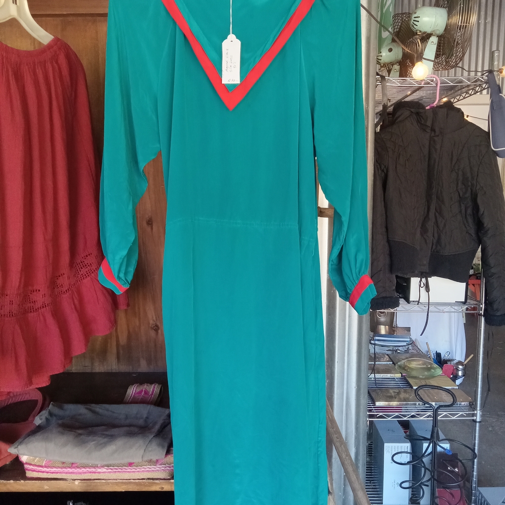 Chic Teal and Red Long Sleeve Dress